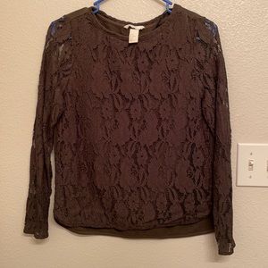 Green floral lace top